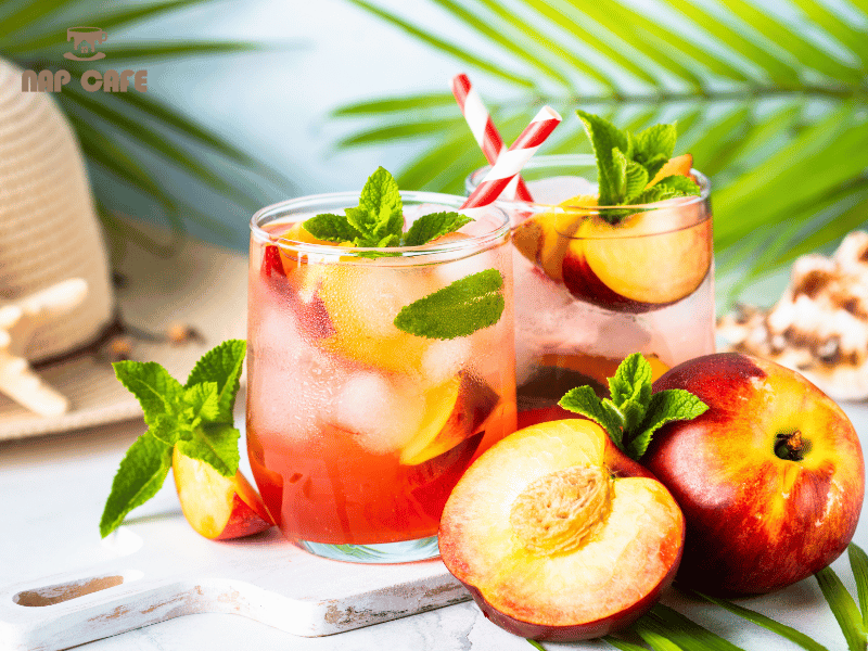 Trà đào tại Nap Cafe được pha chế từ nguyên liệu đã được chọn lọc kỹ lưỡng