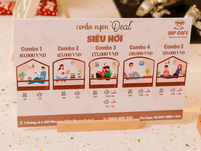 Bảng giá giường nằm bedzone tại Nap Cafe